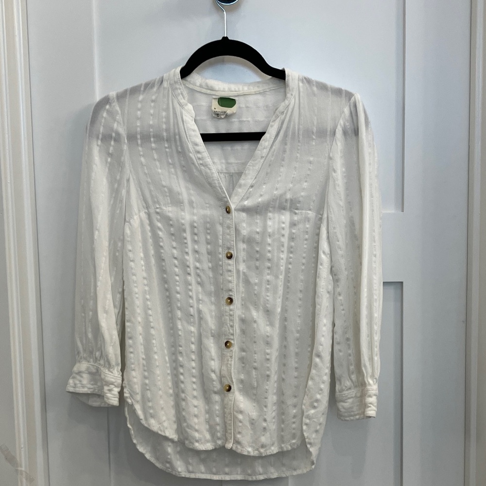 Anthropologie Cream Blouse with wooden buttons